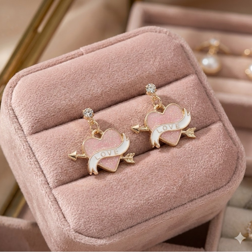 Betsey Johnson Cupid’s Arrow Love Hearts Earrings NWT